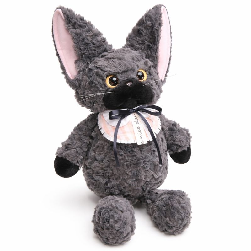 Мягкая игрушка Немецкая кудрявая кошка, цвет черный  (с жемчужным ожерельем) Высота : 45 см