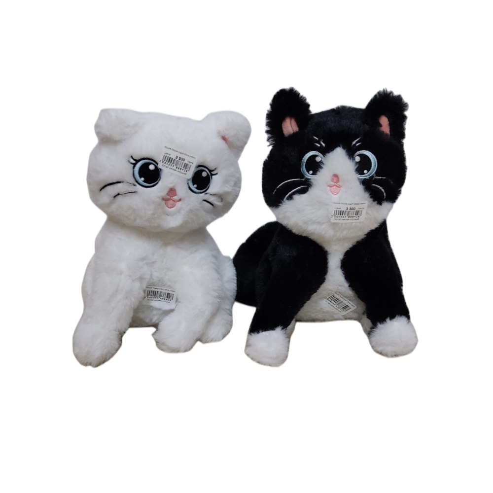 Мягкая игрушка Кошка сидит 20см (черная/белая)