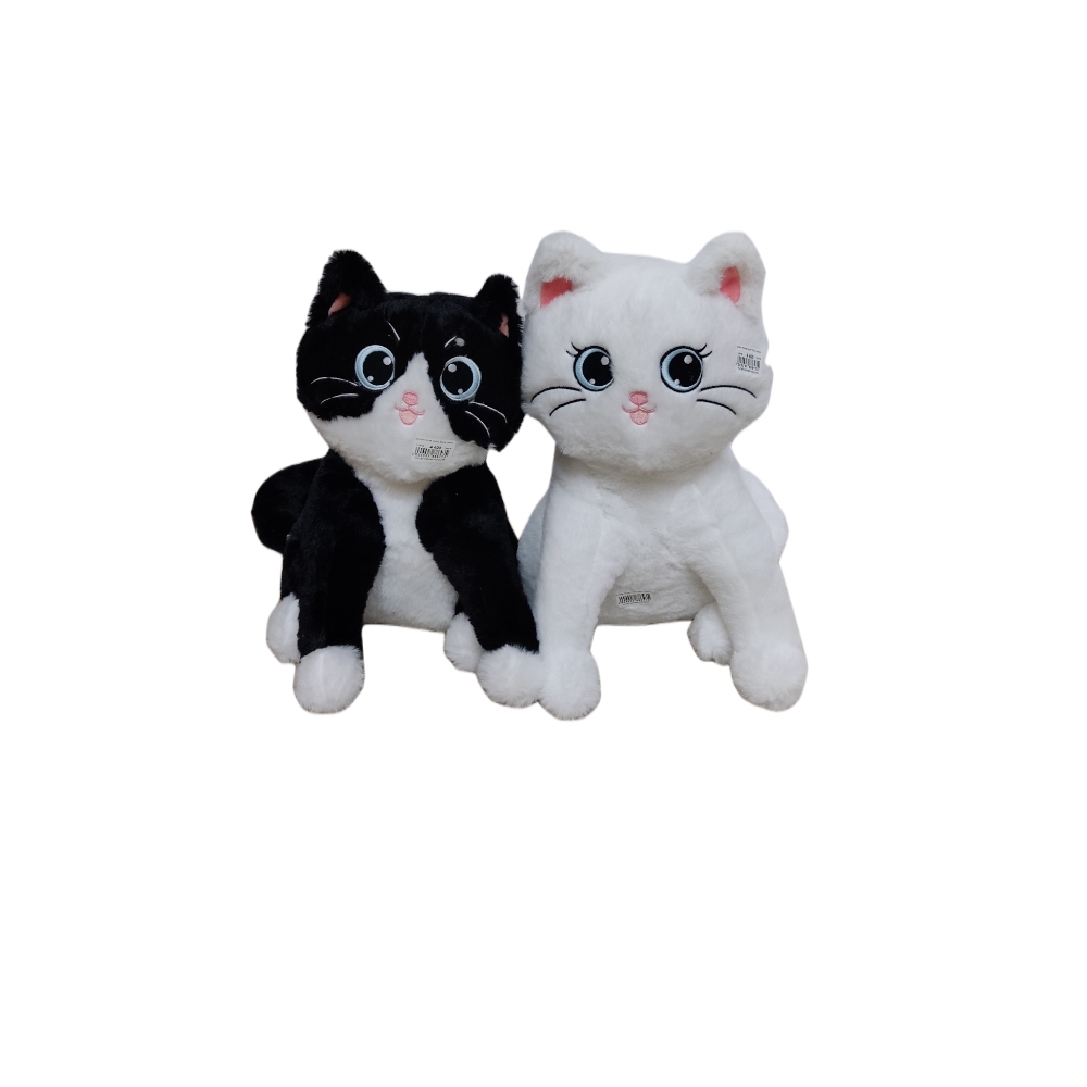 Мягкая игрушка Кошка сидит 30см (черная/белая) (Вид 2)