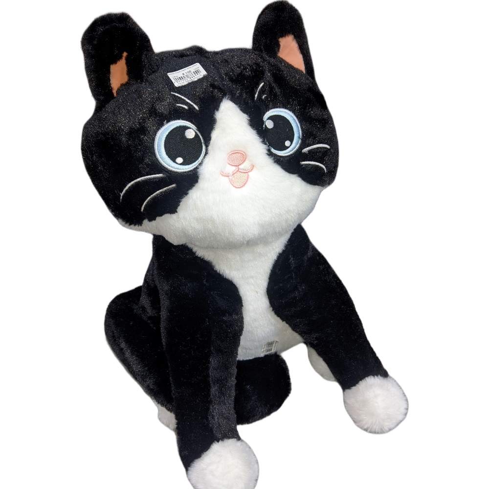 Мягкая игрушка Кошка сидит 40см (черная/белая)