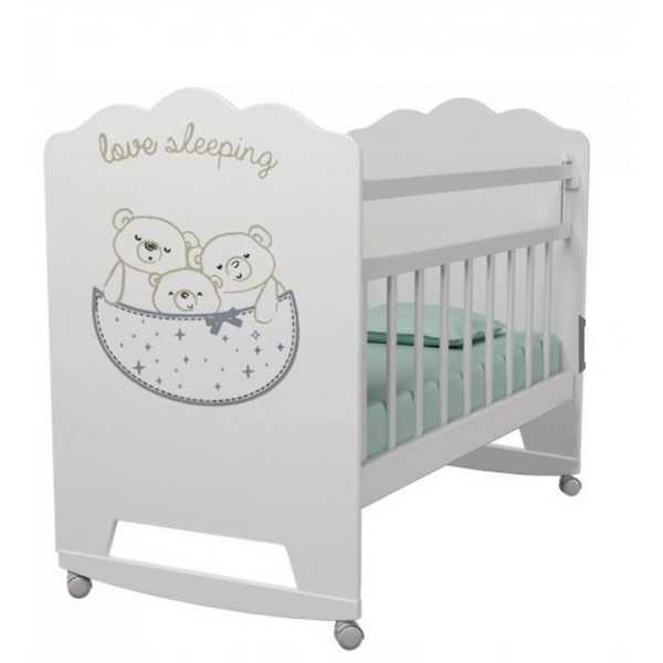 Кровать детская Love Sleeping (фигур.спин., колесо-качалка ) (белый) (Вид 1)