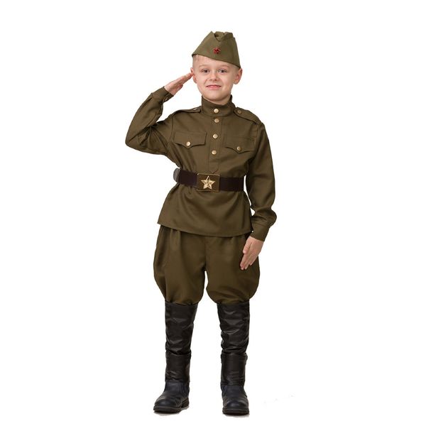 8011 Карнавальный костюм Солдат (Гимнастерка, брюки, пилотка, пояс) (текстиль) р.30 (Фото 1)