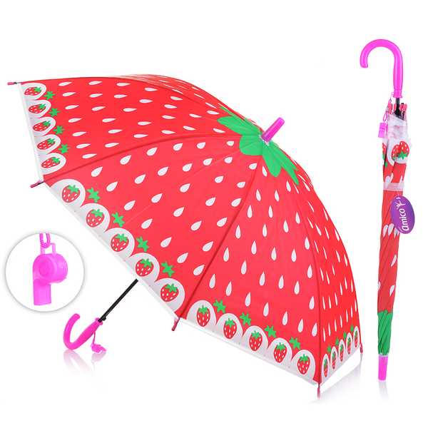 Зонт детский Клубничка, 48 см, свисток, полуавтомат