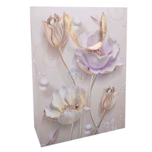 Dream cards Пакет подарочный с мат. лам. и глиттером 42х31х12см (XL) Утонченные цветы, 210г ПП-4190 (Вид 1)