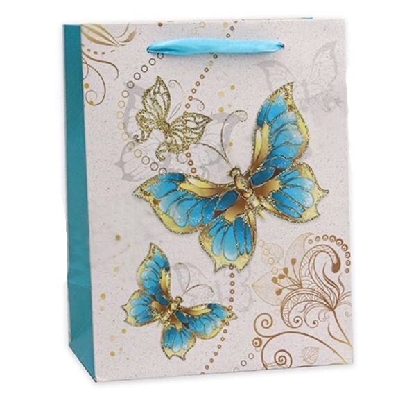 Dream cards Пакет подарочный с мат. лам. и глиттером 42х31х12 см (XL) Сказочные бабочки,210г ПП-4207