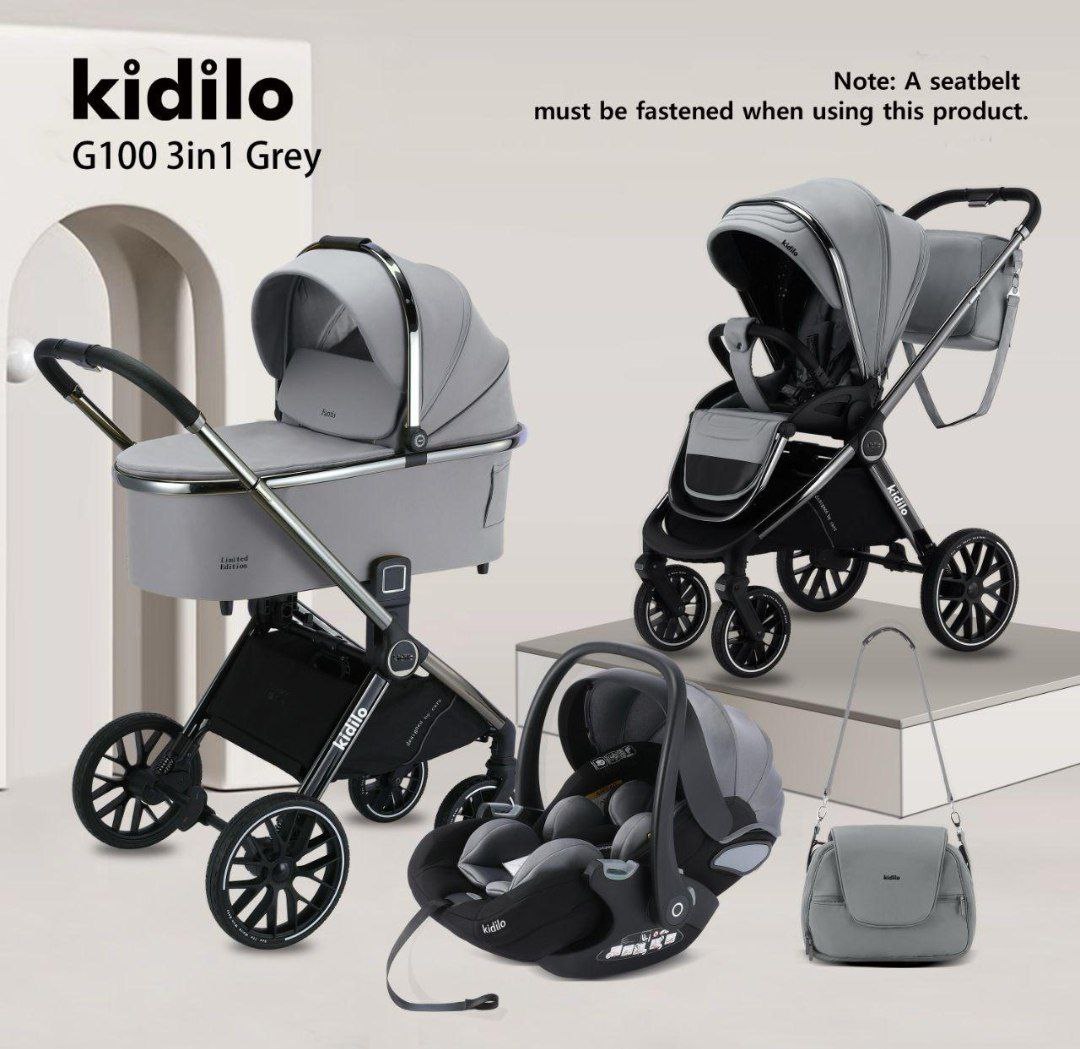 Детская коляска,цвет GREY, арт.G100 3 в 1  kidilo