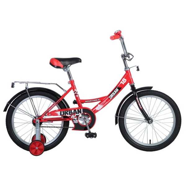Велосипед NOVATRACK 18, URBAN, красный, тормоз нож., цветн.крылья, багажник хром.,