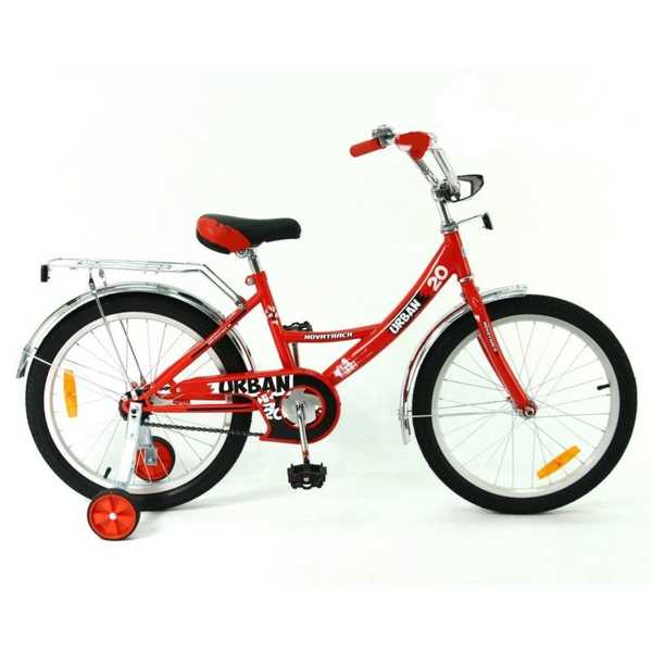 Велосипед NOVATRACK 20, URBAN, красный, тормоз нож., цветн.крылья, багажник хром.,