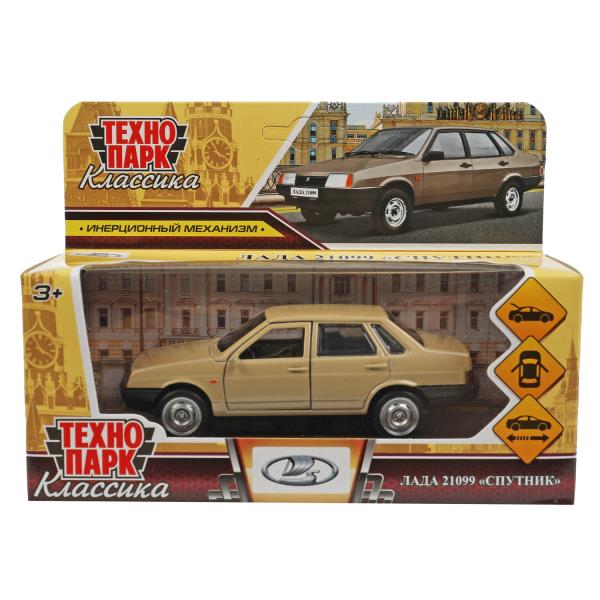 Машина металл LADA-21099 СПУТНИК 12 см, двери, багаж, инерц, бежевый, кор. Технопарк 21099-12-BG