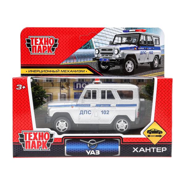 Машина металл УАЗ  ХАНТЕР ПОЛИЦИЯ длина 10,5 см, инерция, серебристый, кор. Технопарк HUNTER-11POL-S (Вид 1)