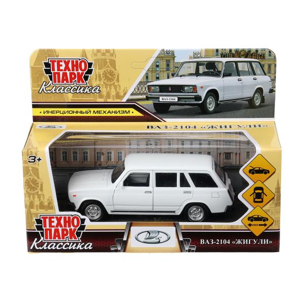 Машина металл ВАЗ-2104 ЖИГУЛИ длина 12 см, двери, багаж, инерц, белый, кор. Технопарк 2104-12-WH (72