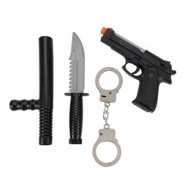 Игр.набор Полиция, пистолет эл., свет, звук, наручники, нож, дубинка, эл.пит.AG10*3шт.вх.в комплекте