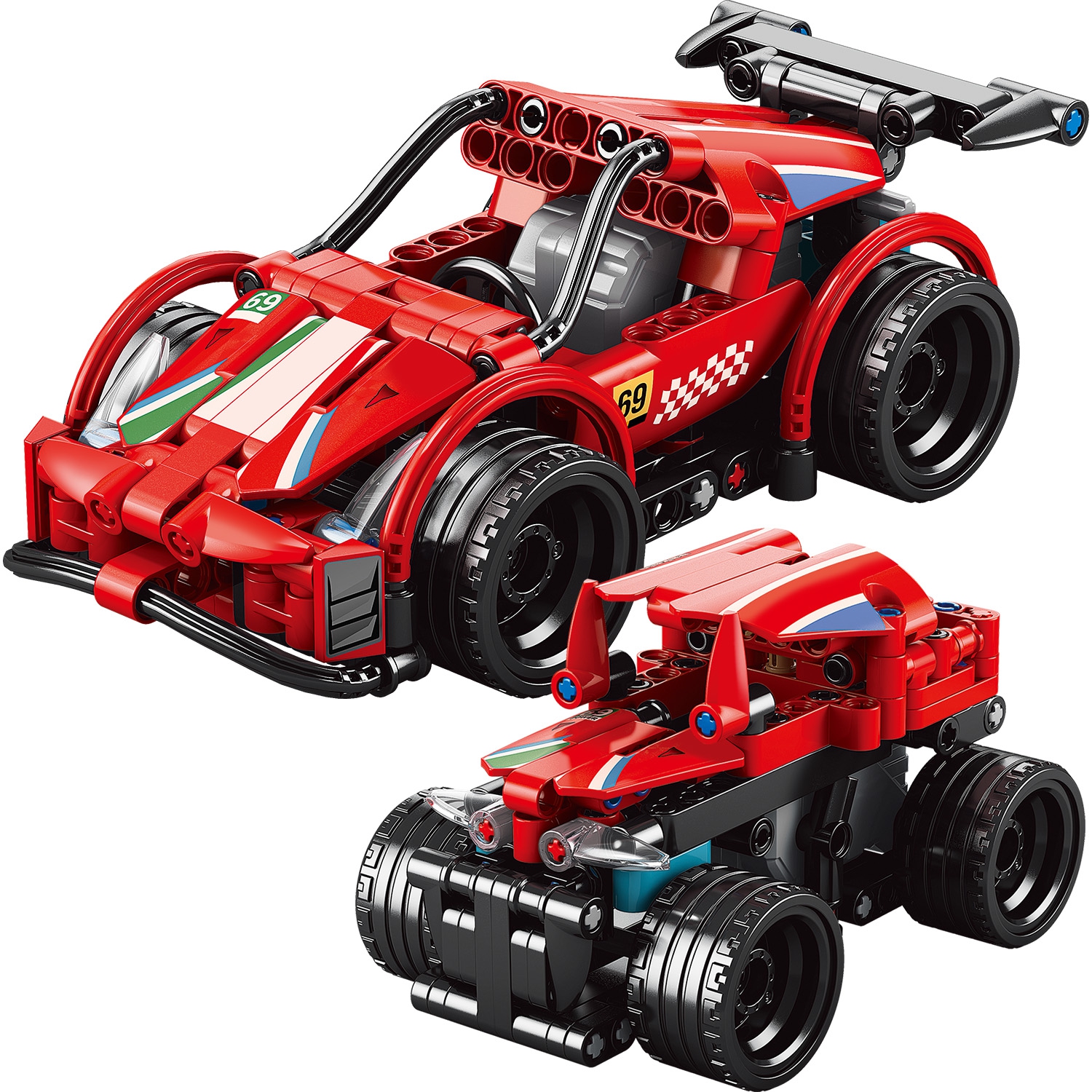 Конструктор Mioshi Tech Пуллбэк 2 в 1: Красный автомобиль (215 дет., 18 см, пружин. механизм) (Вид 2)