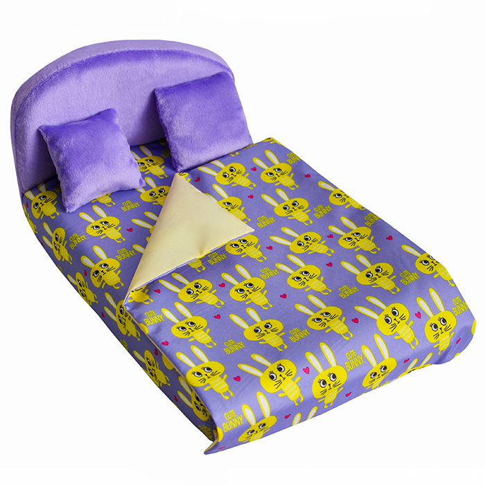 Мебель мягк. Кровать,2 подушки,одеяло. Кролики сиреневые с сиреневым плюшем НМ-003-29 (Вид 1)