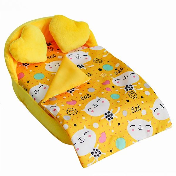 Мебель мягк. Кровать,2 подушки,одеяло.Коты желтые с желтым плюшем НМ-003/4-30 (Вид 1)
