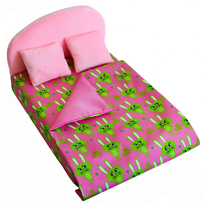 Мебель мягк. Кровать,2 подушки,одеяло.Кролики розовые с розовым плюшем НМ-003-31