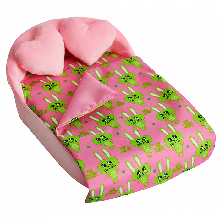 Мебель мягк. Кровать,2 подушки,одеяло.Кролики розовые с розовым плюшем НМ-003/4-31 (Вид 2)