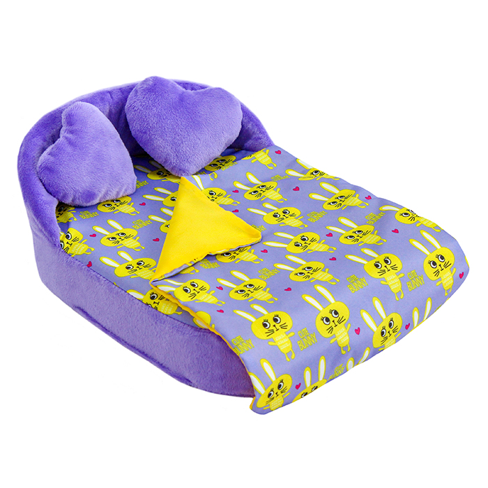 Мебель мягк. Кровать,2 подушки,одеяло.Кролики сиреневые с сиреневым плюшем НМ-003/4-29 (Вид 1)