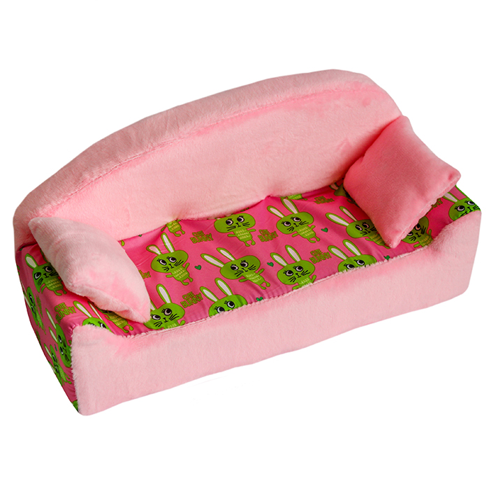 Мебель мягк. Диван,2 подушки Кролики розовые с розовым плюшем НМ-002/1-31