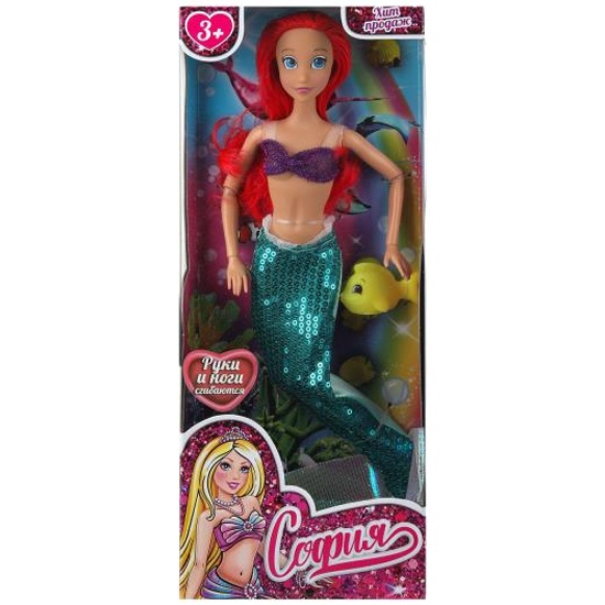 Кукла 29см София, сказочная русалка, руки и ноги сгиб., питомец в наб., кор. КАРАПУЗ PD-PET3-S-BB