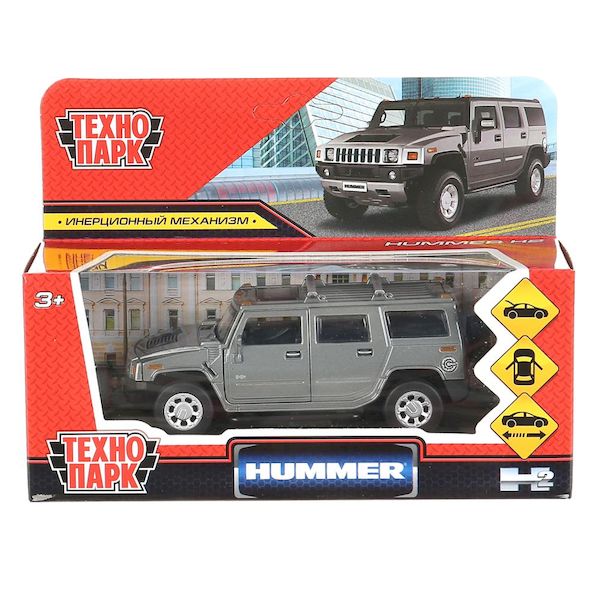 Машина металл HUMMER hummer h2, дл12см,откр дв,багаж,инерц,темн-сер,в кор Технопарк в кор.2*36шт