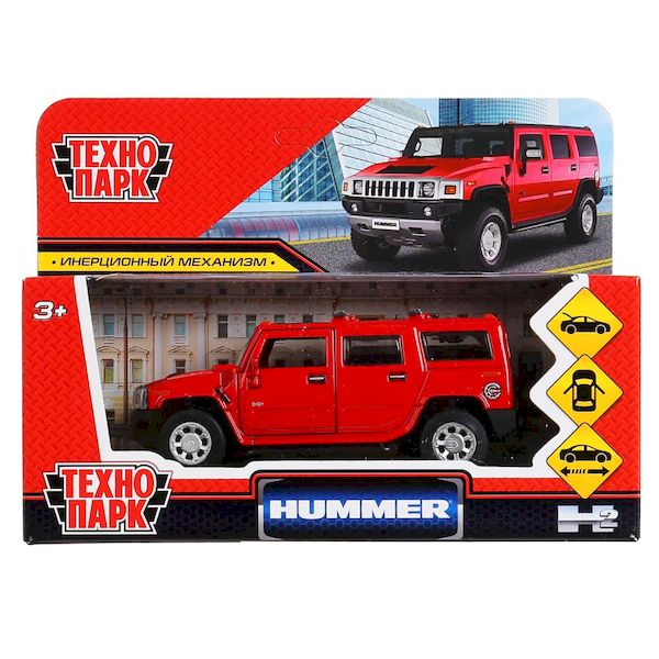 Машина металл HUMMER hummer h2, дл12см,откр дв,багаж,инерц,красный,в кор Технопарк в кор.2*36шт (Фото 1)