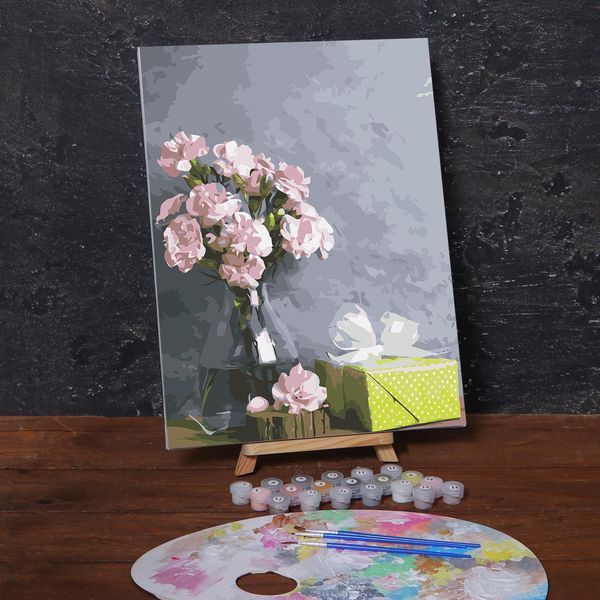 Картина по номерам на холсте с подрамником Розовые цветы и подарок, 40*30 см    5222593