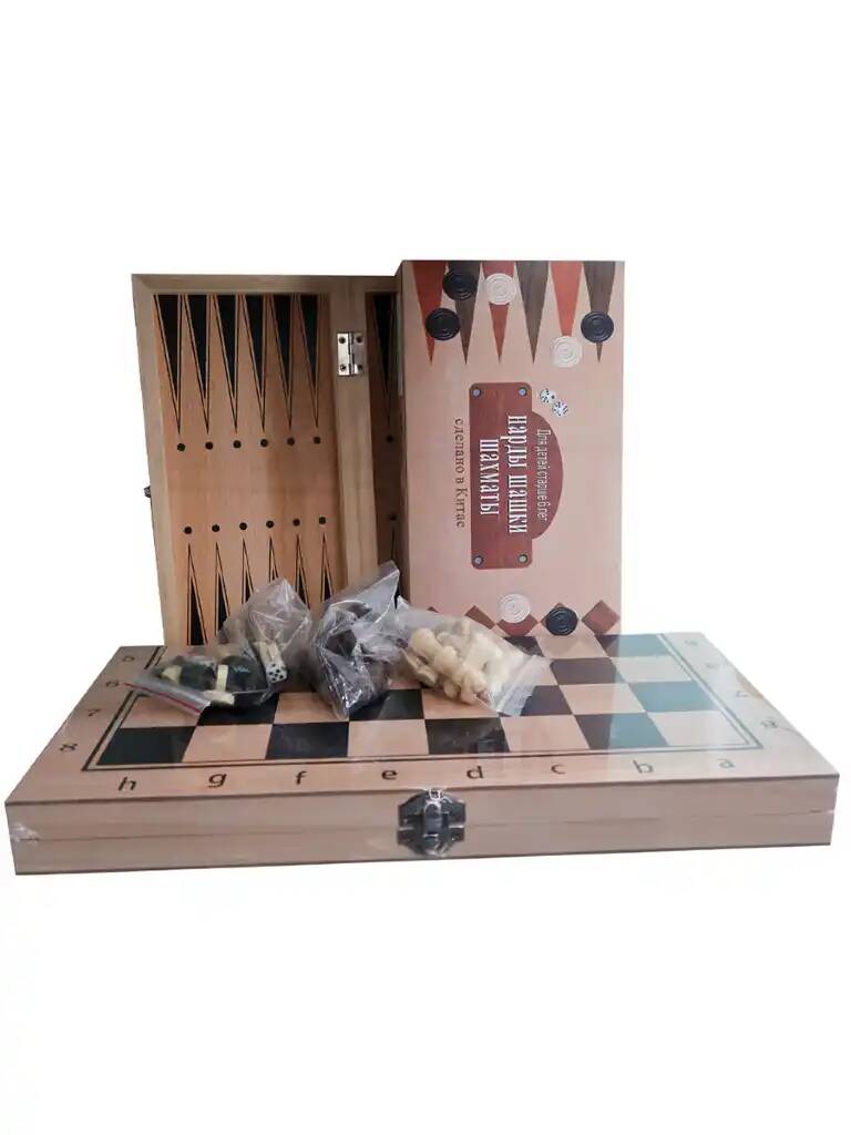 Игра 3 в 1 дерево (нарды, шашки, шахматы) (34х17х3.5 см) фигуры-дерево в коробке (Арт. AN02594)
