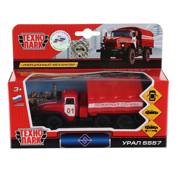 Машина металл УРАЛ ПОЖАРНАЯ, 12 см, дв., багаж., подвиж. дет., инерц., кор. Технопарк SB-15-35-T11-W