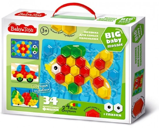 Мозаика для самых маленьких Baby Toys Рыбка d40/4 цв (34 эл) (Вид 1)
