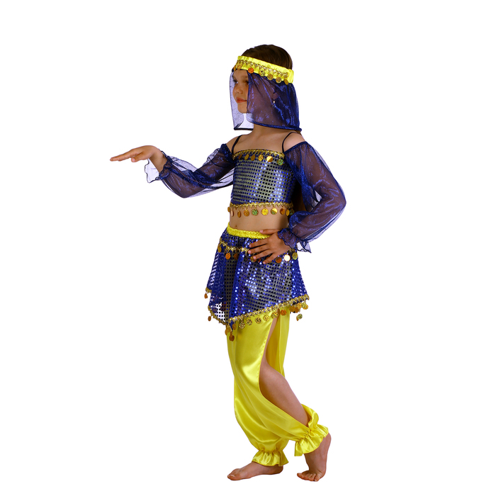 Восточная красавица Шахеризада сине-желтая повязка, топ с рукавами, штаны р- 28 рост 9   2466269 (Вид 2)