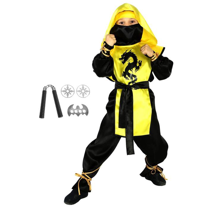 Карнавальный костюм Ниндзя: Чёрный дракон с оружием, , р-р 34, рост 134 см, цвет жёлтый 5352521