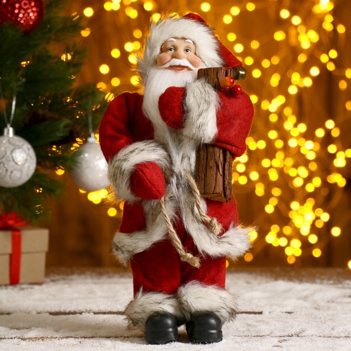 Дед Мороз  В красной шубке, с брёвнышком 29 см 3555414 (Вид 1)