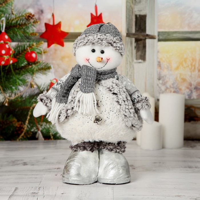 Мягкая игрушка Снеговик с шарфом 19*55 см (в сложенном виде 37 см) серый 4316891