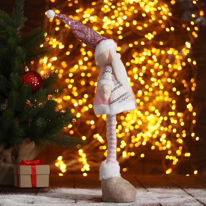 Мягкая игрушка Дед Мороз в розовом-длинные ножки 12х40см   5036084 (Вид 4)
