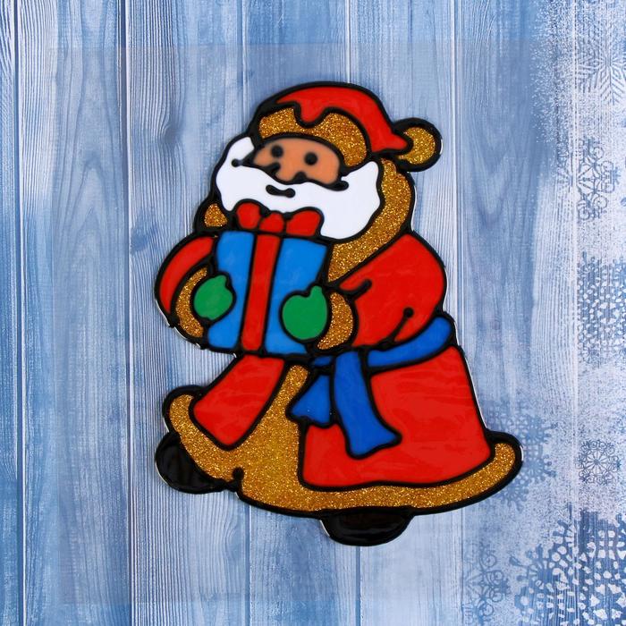 Наклейка на стекло Дед Мороз несёт подарки 12х15 см 5043586
