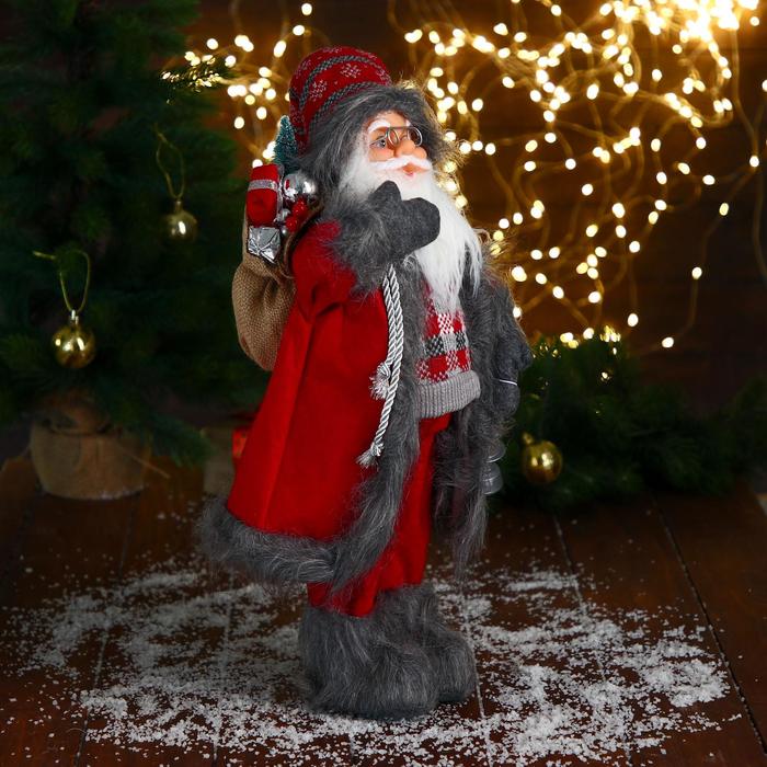 Дед Мороз В красном клетчатом свитере, с фонариком 23х45 см 6938353 (Вид 2)