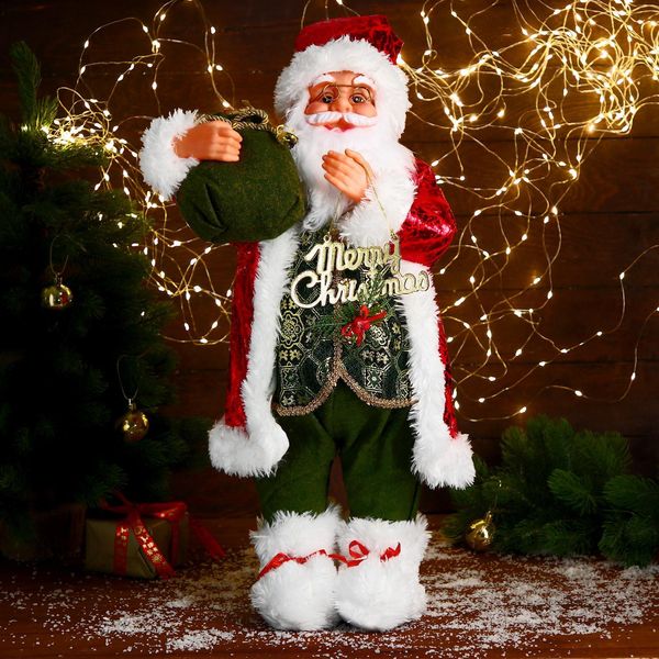 Дед Мороз В зелёном костюме, с мешком подарков 35х60 см 6938356 (Вид 5)