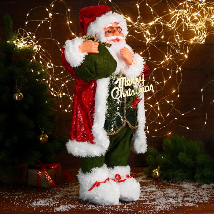 Дед Мороз В зелёном костюме, с мешком подарков 35х60 см 6938356 (Вид 2)