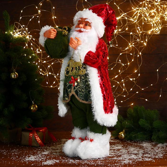 Дед Мороз В зелёном костюме, с мешком подарков 35х60 см 6938356 (Вид 3)
