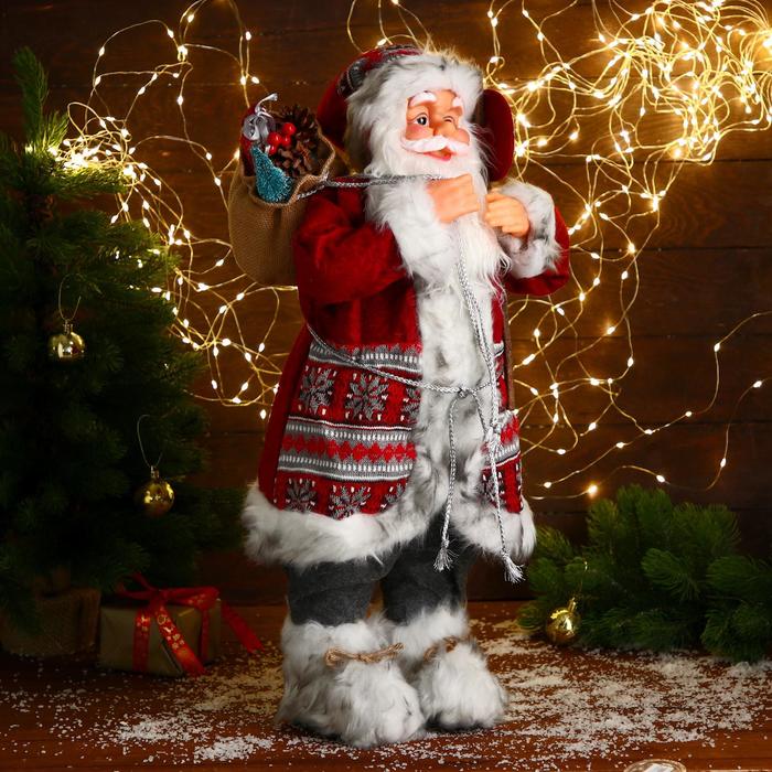 Дед Мороз В красной шубке с орнаментом, с подарками 35х60 см 6938359 (Вид 2)