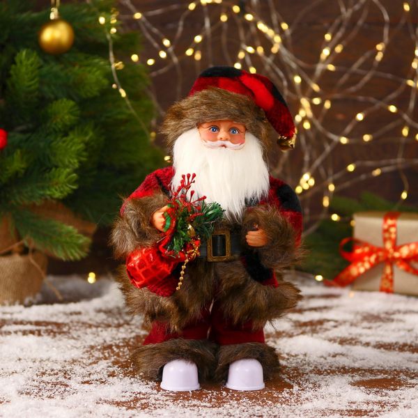 Дед Мороз В меховом красном костюмчике, с мешком двигается, 11х30 см 6938376 (Вид 5)