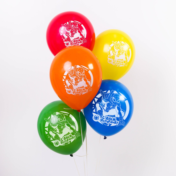 Воздушные шары С днем рождения Человек Паук (набор 5 шт) 12 дюйм 1175603 (Вид 1)