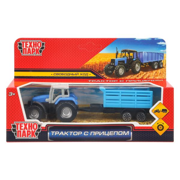 Модель металл ТРАКТОР С ПРИЦЕПОМ 16 см, кор. Технопарк 2002A117-1-R (240)