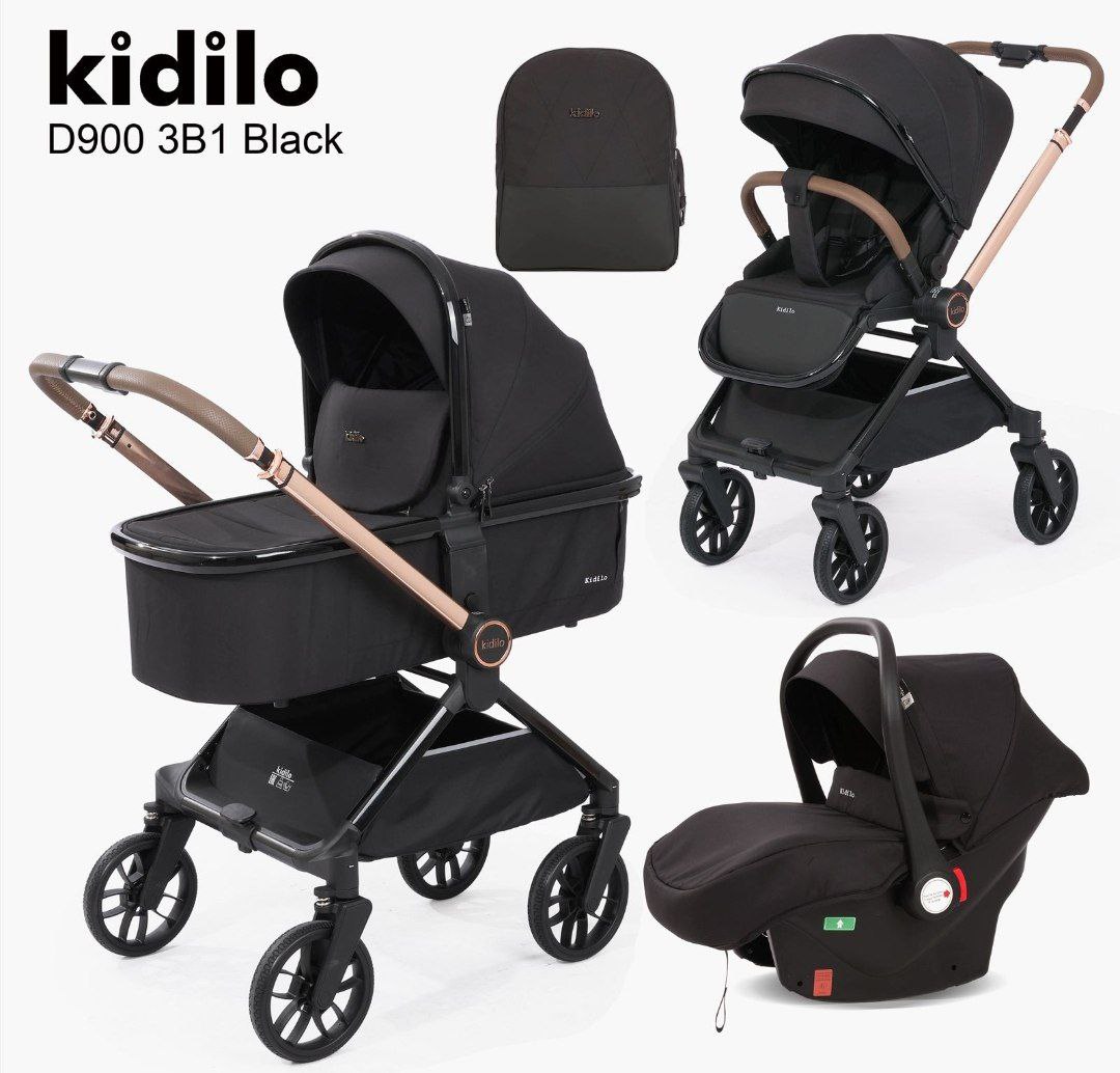 Детская коляска,цвет черный  арт.D900   3в1   Kidilo