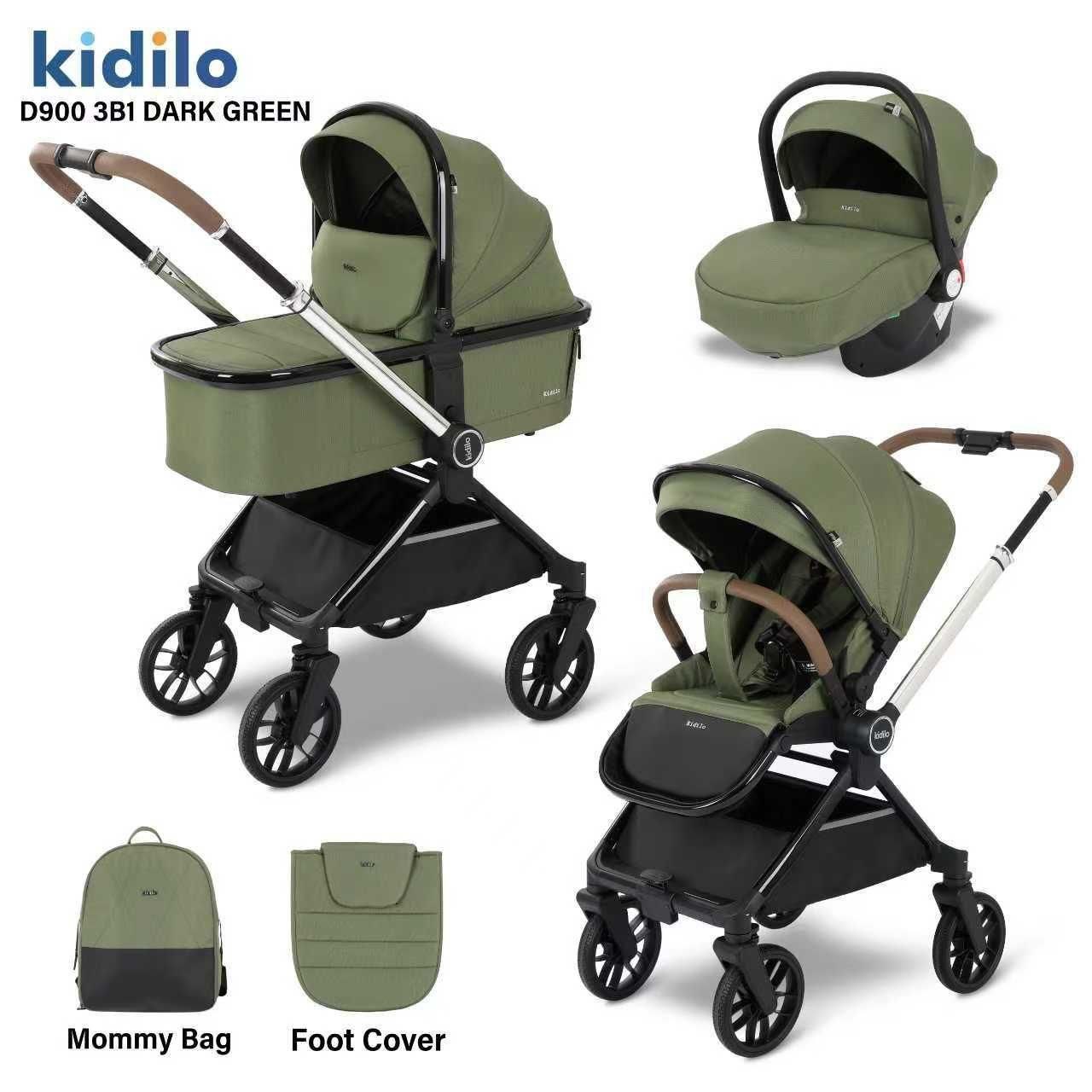 Детская коляска, цвет DARK GREEN  арт.D900   3в1   Kidilo