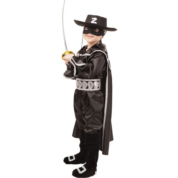 2028 к-18 Карнавальный костюм Зорро (рубашка с плащом, брюки с сапогами и поясом, шляпа, шпага, ма (Вид 1)