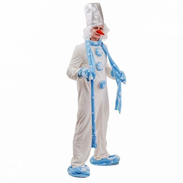 1305 Карнавальный костюм Снеговик (Комбинезон, шарф, тапки, варежки, шапка-ведро, парик, нос) (д/в