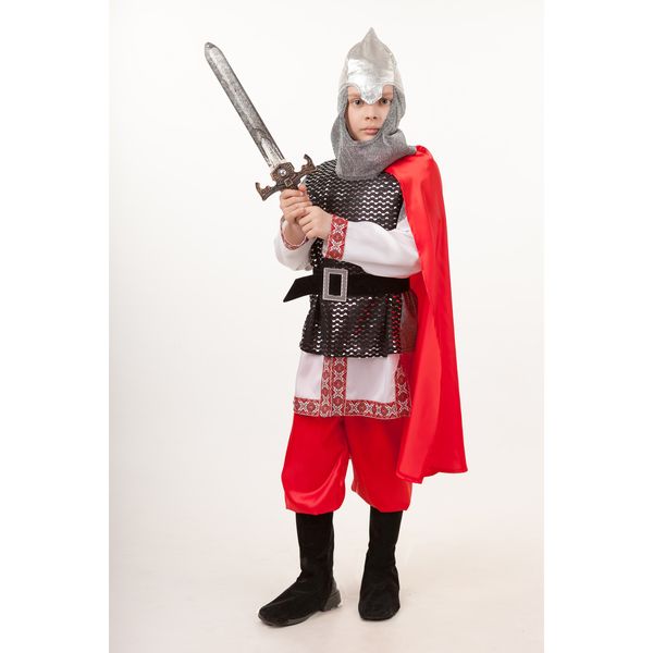 2027 к-18 Карнавальный костюм Богатырь (кольчуга, рубаха, шлем, брюки, плащ, меч) размер 116-60