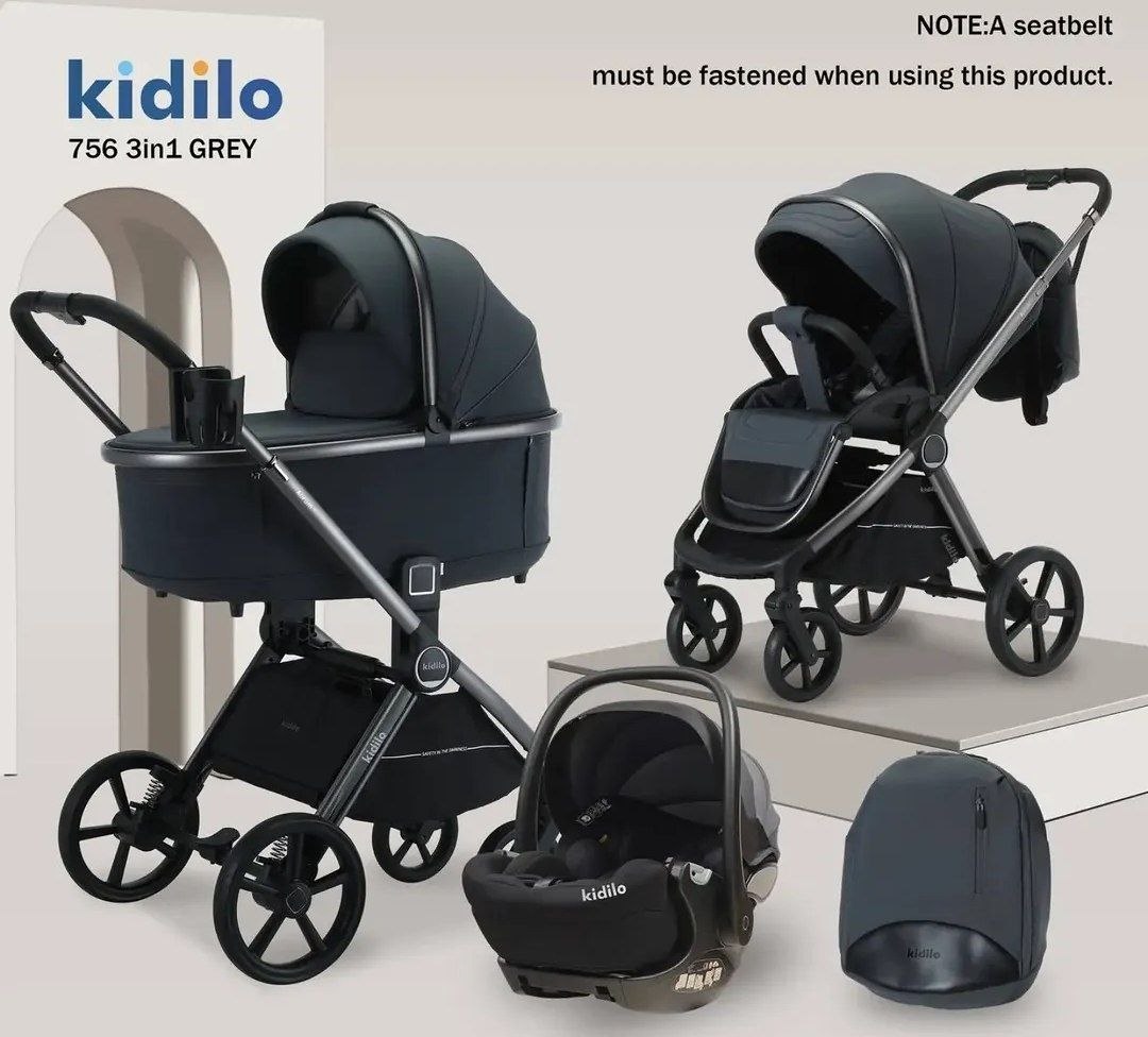 Детская коляска, цвет GREY арт.756  3в 1